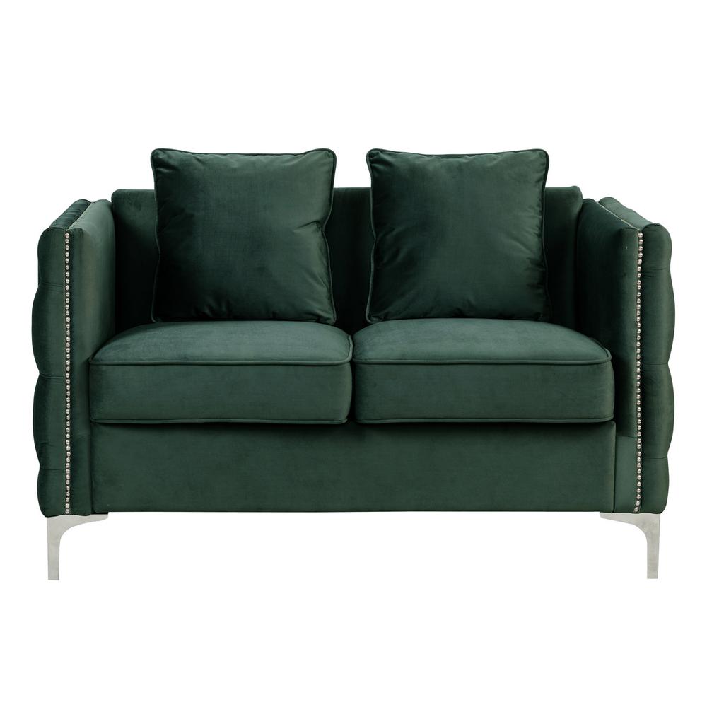 Bayberry Green Velvet Loveseat with 2 Pillows By Lilola Home | Loveseats | Modishstore-2