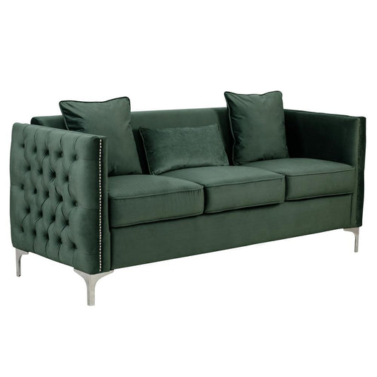 Bayberry Green Velvet Sofa with 3 Pillows By Lilola Home | Sofas | Modishstore