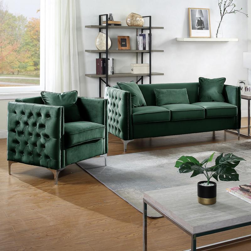 Bayberry Green Velvet Sofa with 3 Pillows By Lilola Home | Sofas | Modishstore-5