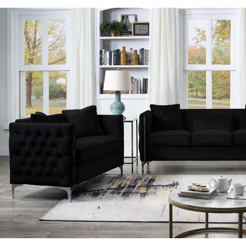 Bayberry Black Velvet Sofa Loveseat Chair Living Room Set By Lilola Home | Sofas | Modishstore-5