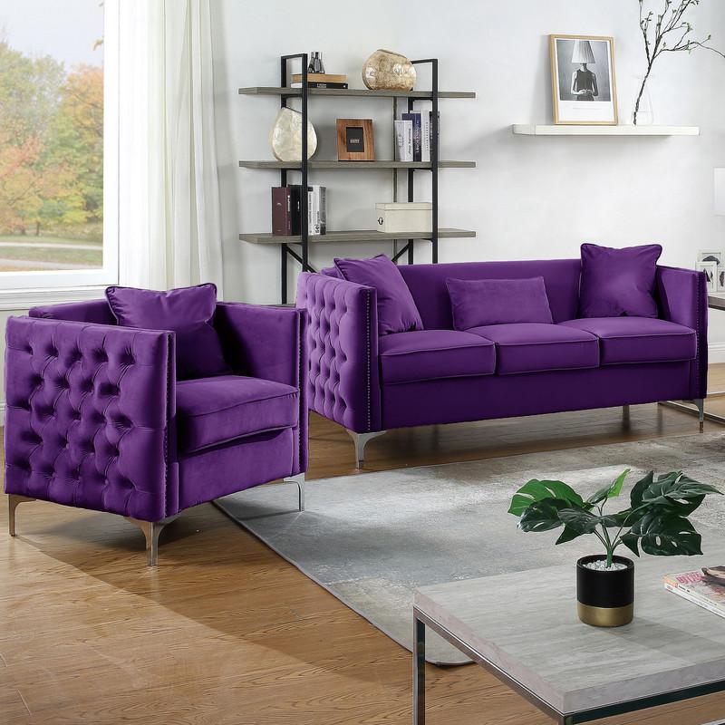 Bayberry Green Velvet Sofa Loveseat Living Room Set By Lilola Home | Sofas | Modishstore-15