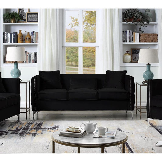 Bayberry Black Velvet Sofa with 3 Pillows By Lilola Home | Sofas | Modishstore