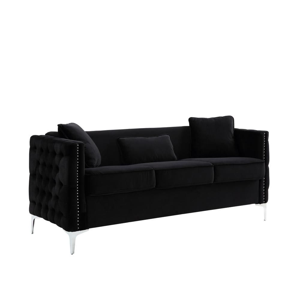 Bayberry Black Velvet Sofa with 3 Pillows By Lilola Home | Sofas | Modishstore-2
