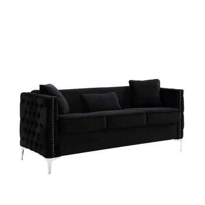 Bayberry Black Velvet Sofa with 3 Pillows By Lilola Home | Sofas | Modishstore-2