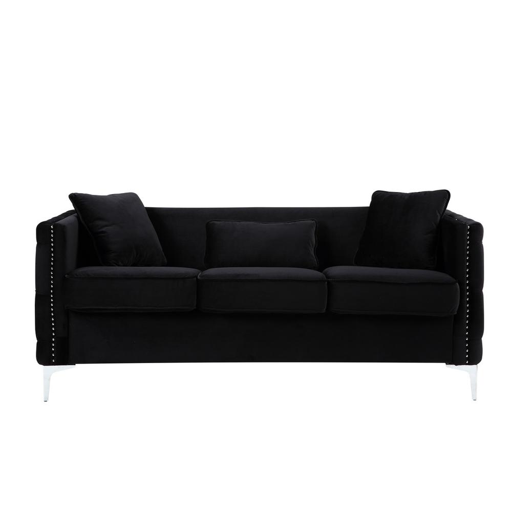 Bayberry Black Velvet Sofa Loveseat Chair Living Room Set By Lilola Home | Sofas | Modishstore-6