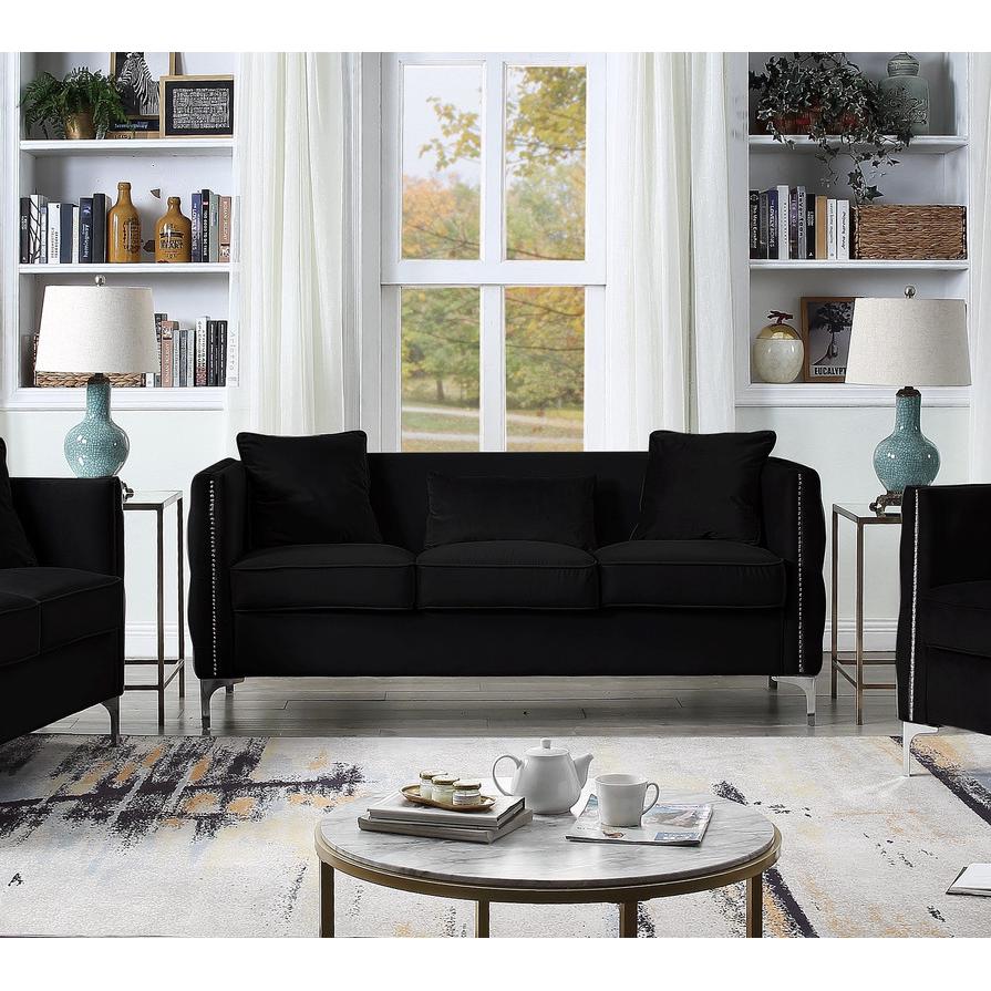 Bayberry Black Velvet Sofa Loveseat Chair Living Room Set By Lilola Home | Sofas | Modishstore