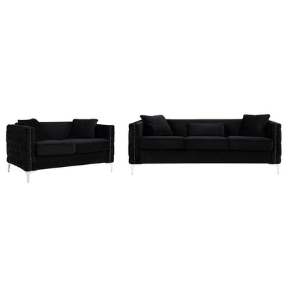 Bayberry Black Velvet Sofa Loveseat Living Room Set By Lilola Home | Sofas | Modishstore-2