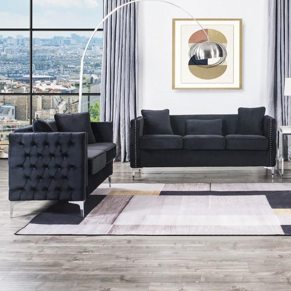 Bayberry Black Velvet Sofa Loveseat Living Room Set By Lilola Home | Sofas | Modishstore