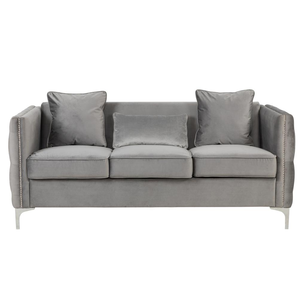 Bayberry Black Velvet Sofa with 3 Pillows By Lilola Home | Sofas | Modishstore-12