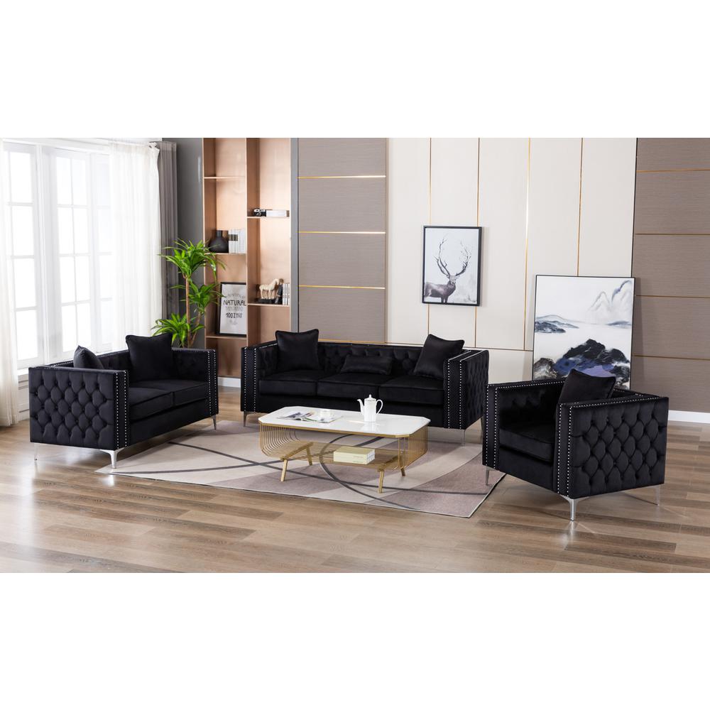 Lorreto Gray Velvet Fabric Sofa Loveseat Chair Living Room Set By Lilola Home | Sofas | Modishstore-10