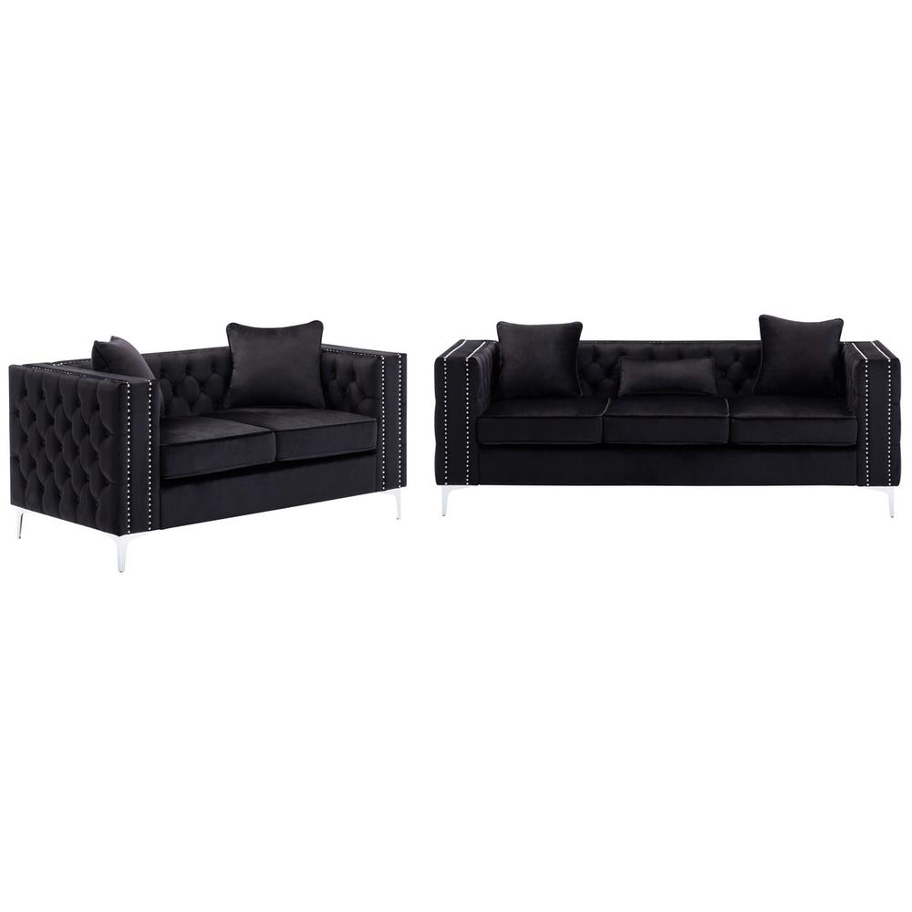 Lorreto Gray Velvet Fabric Sofa Loveseat Chair Living Room Set By Lilola Home | Sofas | Modishstore-18