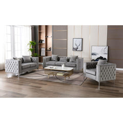 Lorreto Gray Velvet Fabric Sofa Loveseat Chair Living Room Set By Lilola Home