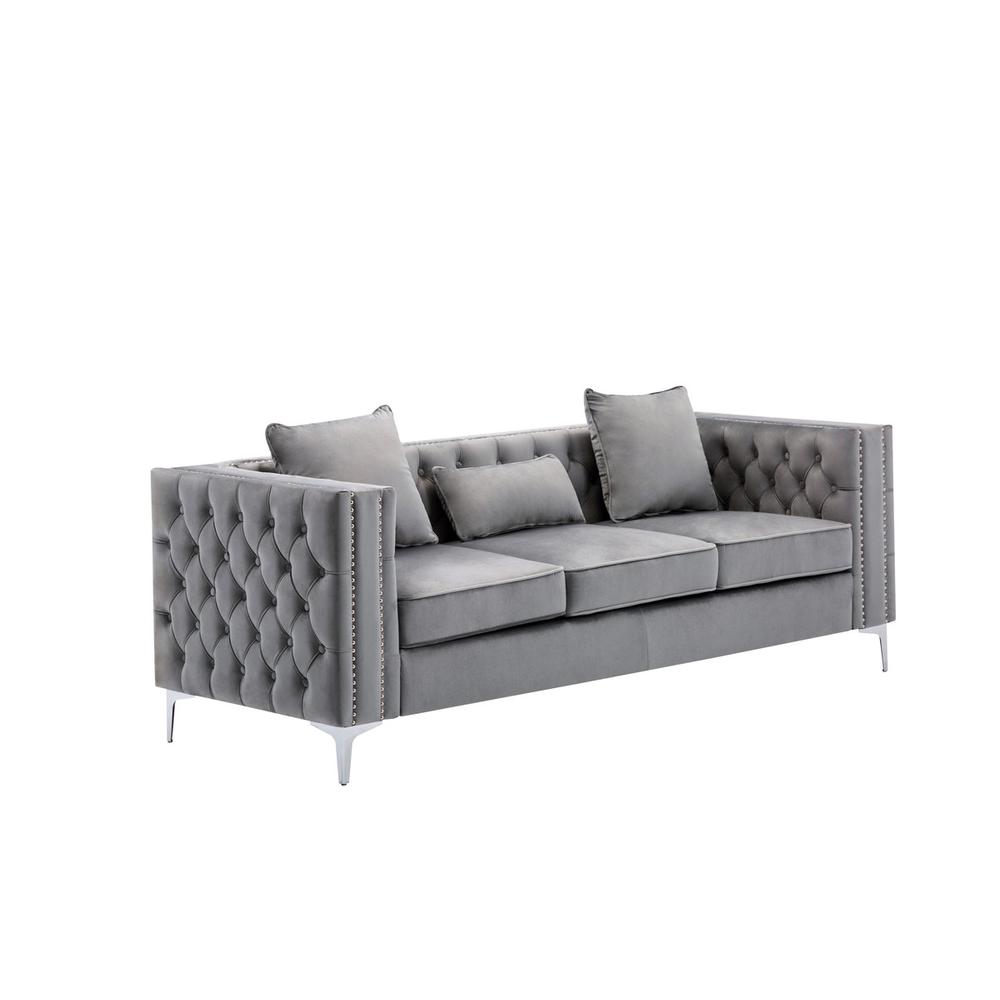 Lorreto Gray Velvet Fabric Sofa Loveseat Chair Living Room Set By Lilola Home | Sofas | Modishstore-8