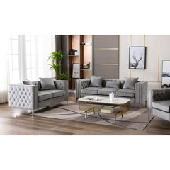 Lorreto Gray Velvet Fabric Sofa Loveseat Living Room Set By Lilola Home