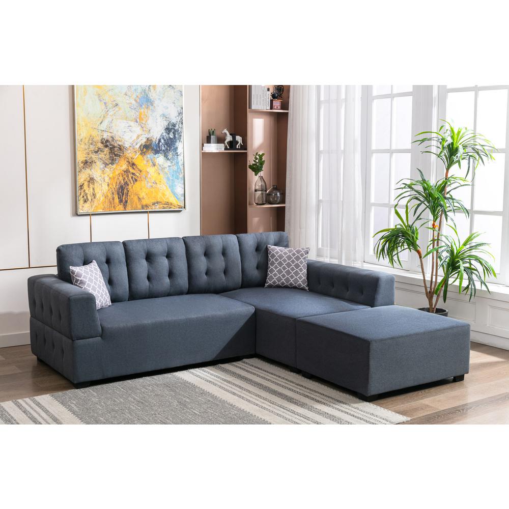 Ordell Dark Gray Linen Fabric Sectional Sofa with Right Facing Chaise Ottoman and Pillows By Lilola Home | Sofas | Modishstore