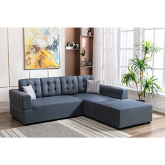 Ordell Dark Gray Linen Fabric Sectional Sofa with Right Facing Chaise Ottoman and Pillows By Lilola Home