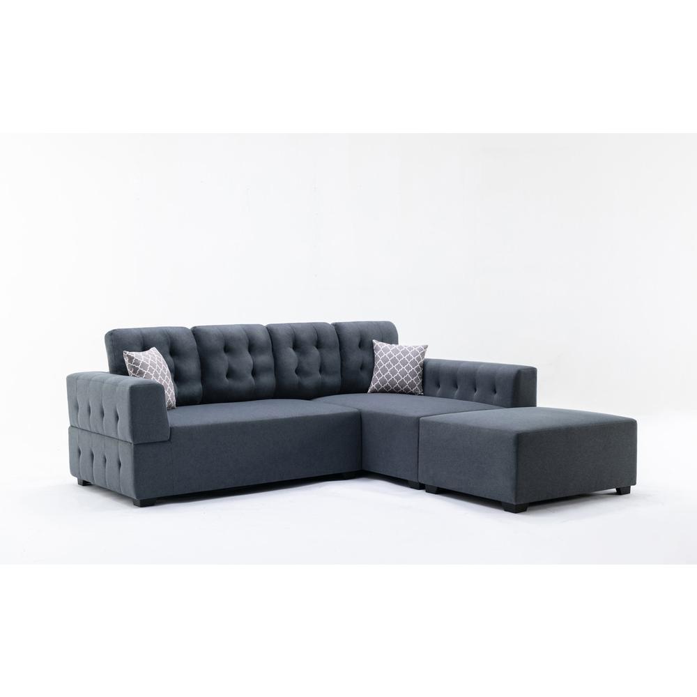 Ordell Dark Gray Linen Fabric Sectional Sofa with Right Facing Chaise Ottoman and Pillows By Lilola Home | Sofas | Modishstore-3