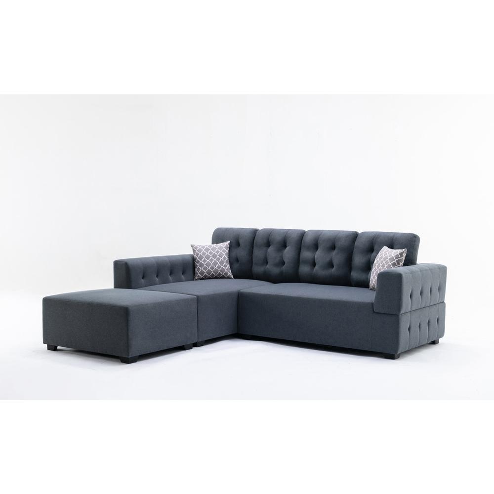 Ordell Dark Gray Linen Fabric Sectional Sofa with Left Facing Chaise Ottoman and Pillows By Lilola Home | Sofas | Modishstore-2
