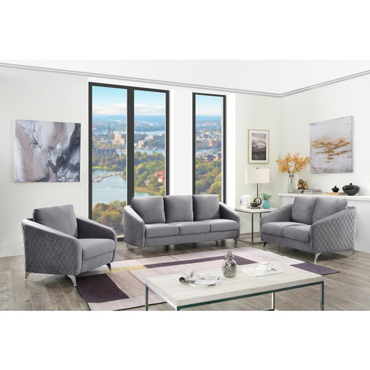 Sofia Gray Velvet Fabric Sofa Loveseat Chair Living Room Set By Lilola Home | Sofas | Modishstore