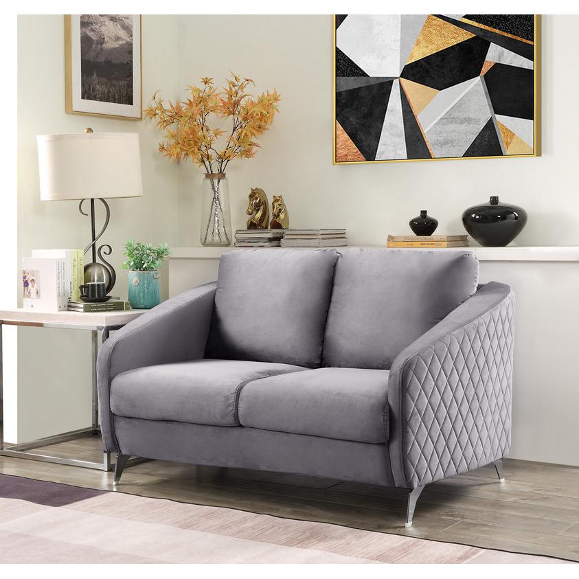 Sofia Gray Velvet Fabric Sofa Loveseat Living Room Set By Lilola Home | Sofas | Modishstore-8