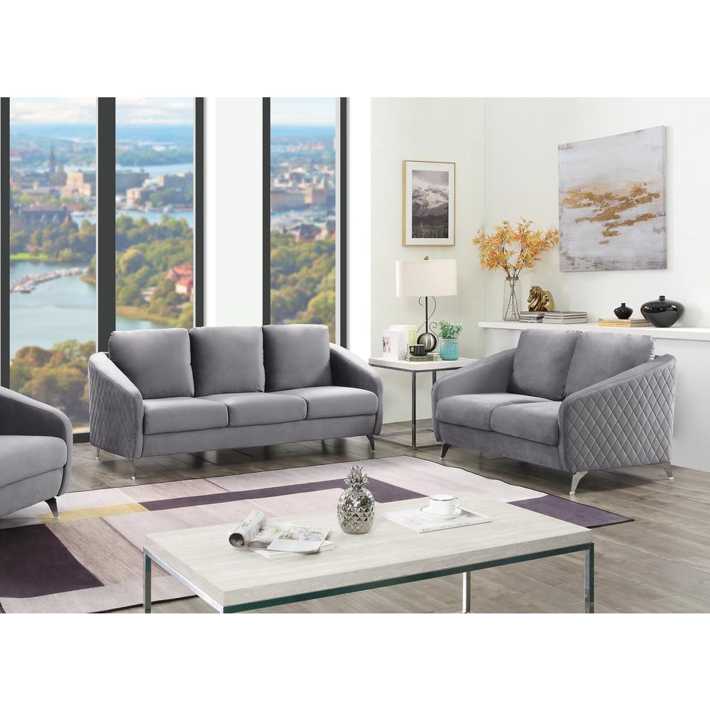 Sofia Gray Velvet Fabric Sofa Loveseat Living Room Set By Lilola Home | Sofas | Modishstore