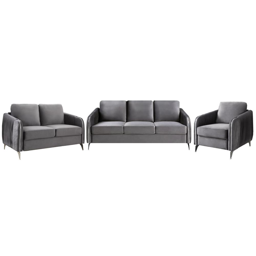 Hathaway Gray Velvet Fabric Sofa Loveseat Chair Living Room Set By Lilola Home | Sofas | Modishstore-2