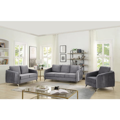 Hathaway Gray Velvet Fabric Sofa Loveseat Chair Living Room Set By Lilola Home | Sofas | Modishstore