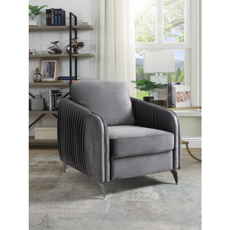 Hathaway Gray Velvet Fabric Sofa Loveseat Chair Living Room Set By Lilola Home | Sofas | Modishstore-10