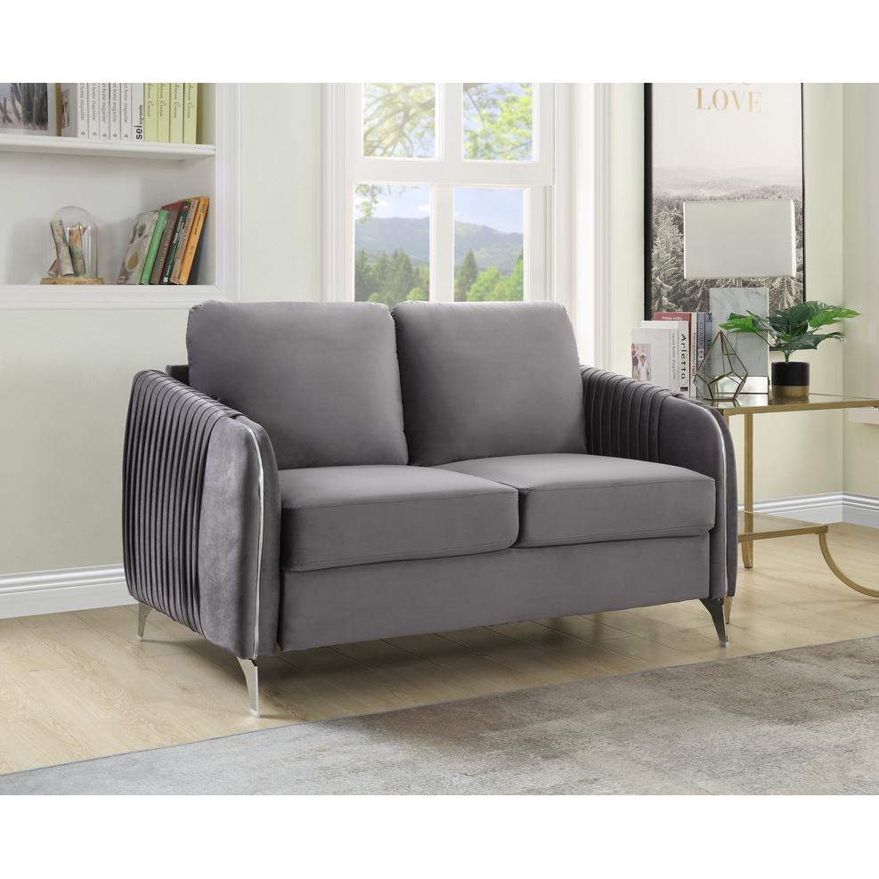 Hathaway Gray Velvet Modern Chic Loveseat Couch By Lilola Home | Loveseats | Modishstore