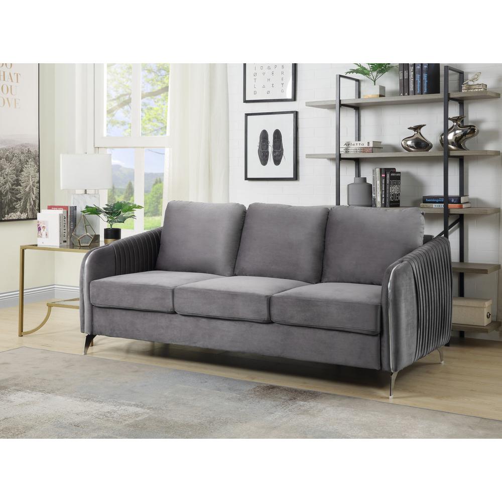 Hathaway Gray Velvet Fabric Sofa Loveseat Chair Living Room Set By Lilola Home | Sofas | Modishstore-14