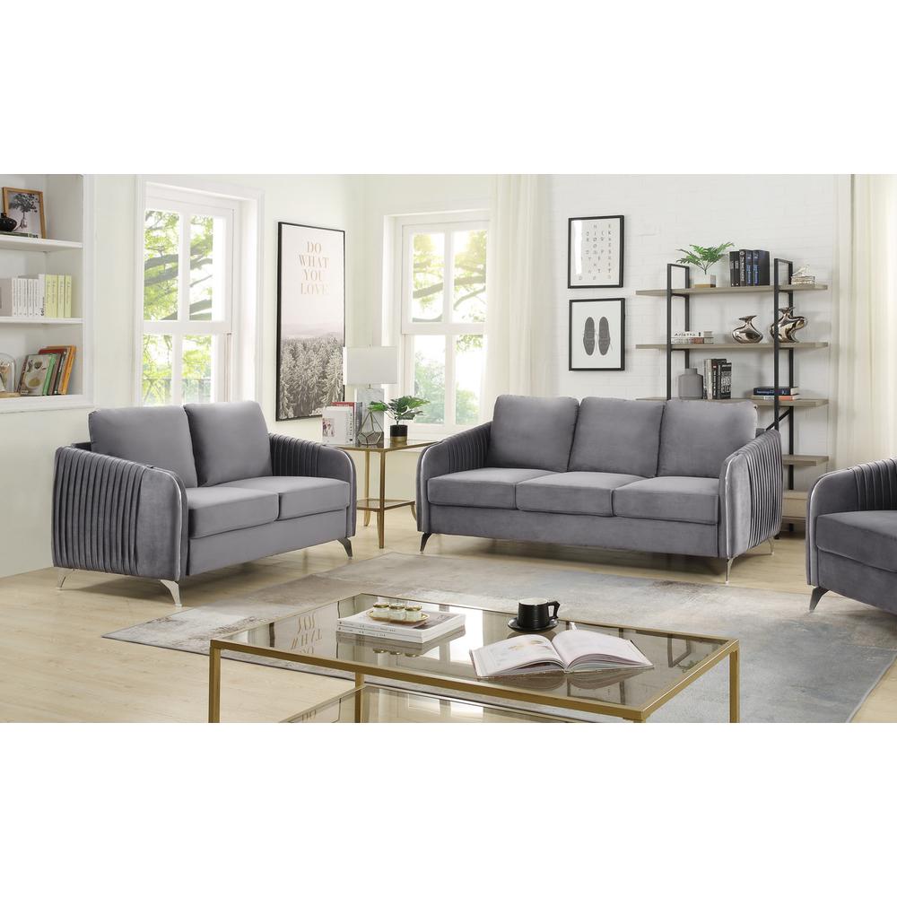 Hathaway Gray Velvet Fabric Sofa Loveseat Living Room Set By Lilola Home | Sofas | Modishstore