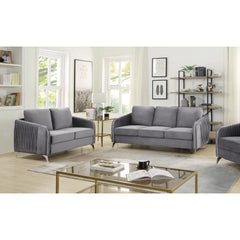 Hathaway Gray Velvet Fabric Sofa Loveseat Living Room Set By Lilola Home