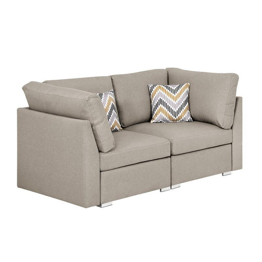 Amira Beige Fabric Loveseat Couch with Pillows By Lilola Home | Loveseats | Modishstore