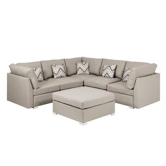 Amira Beige Fabric Reversible Sectional Sofa with Ottoman and Pillows By Lilola Home | Sofas | Modishstore