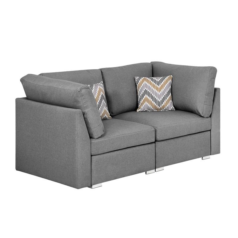 Amira Gray Fabric Loveseat Couch with Pillows By Lilola Home | Loveseats | Modishstore