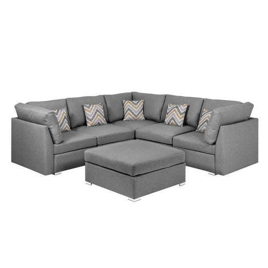 Amira Gray Fabric Reversible Sectional Sofa with Ottoman and Pillows By Lilola Home | Sofas | Modishstore