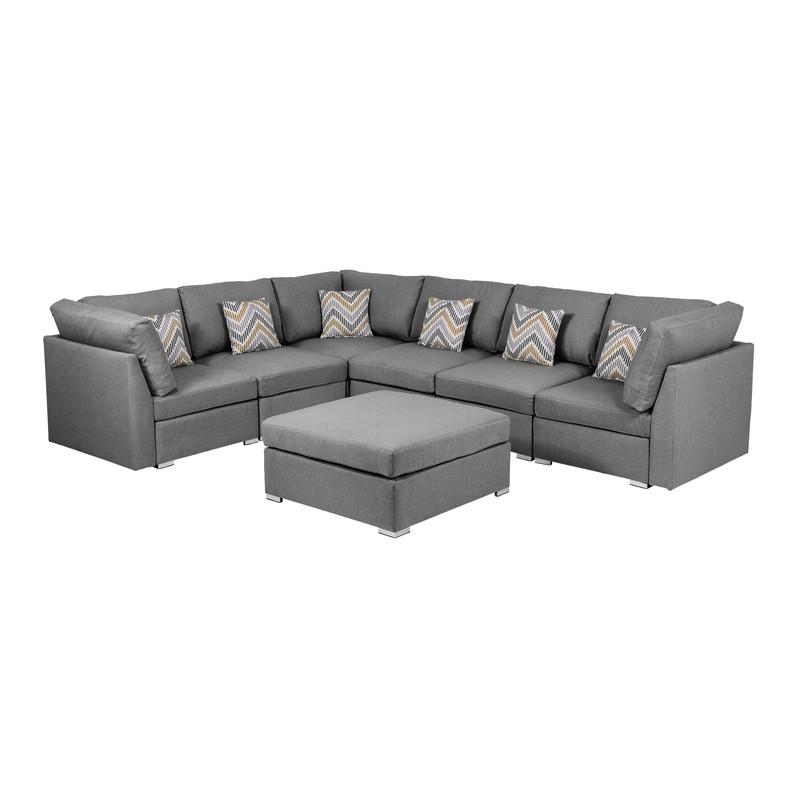 Amira Reversible Modular Sectional Sofa with Ottoman and Pillows in Gray By Lilola Home | Sofas | Modishstore-3