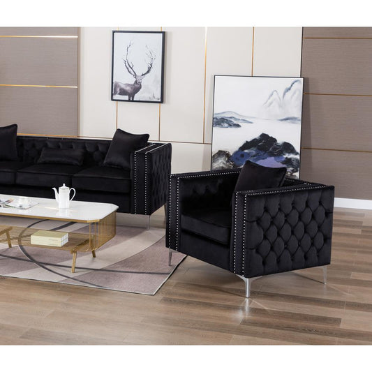 Lorreto Black Velvet Chair By Lilola Home | Lounge Chairs | Modishstore