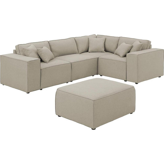 Melrose Modular Sectional Sofa with Ottoman in Beige Linen By Lilola Home | Sofas | Modishstore