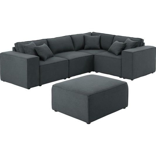 Melrose Modular Sectional Sofa with Ottoman in Dark Gray Linen By Lilola Home | Sofas | Modishstore