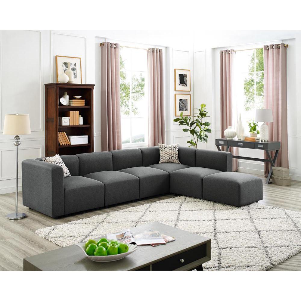 Archie Modular Sectional Sofa with Ottoman in Steel Gray Linen By Lilola Home | Sofas | Modishstore-2
