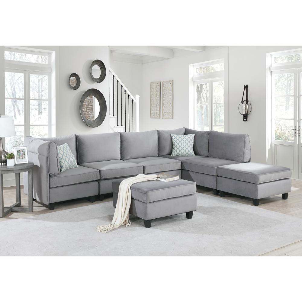 Zelmira Gray Velvet 7Pc Modular Sectional Sofa By Lilola Home | Sofas | Modishstore-2