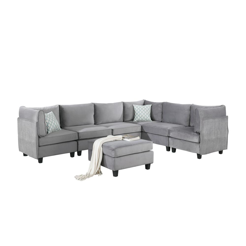 Simona Gray Velvet 7Pc Modular Sectional Sofa By Lilola Home | Sofas | Modishstore
