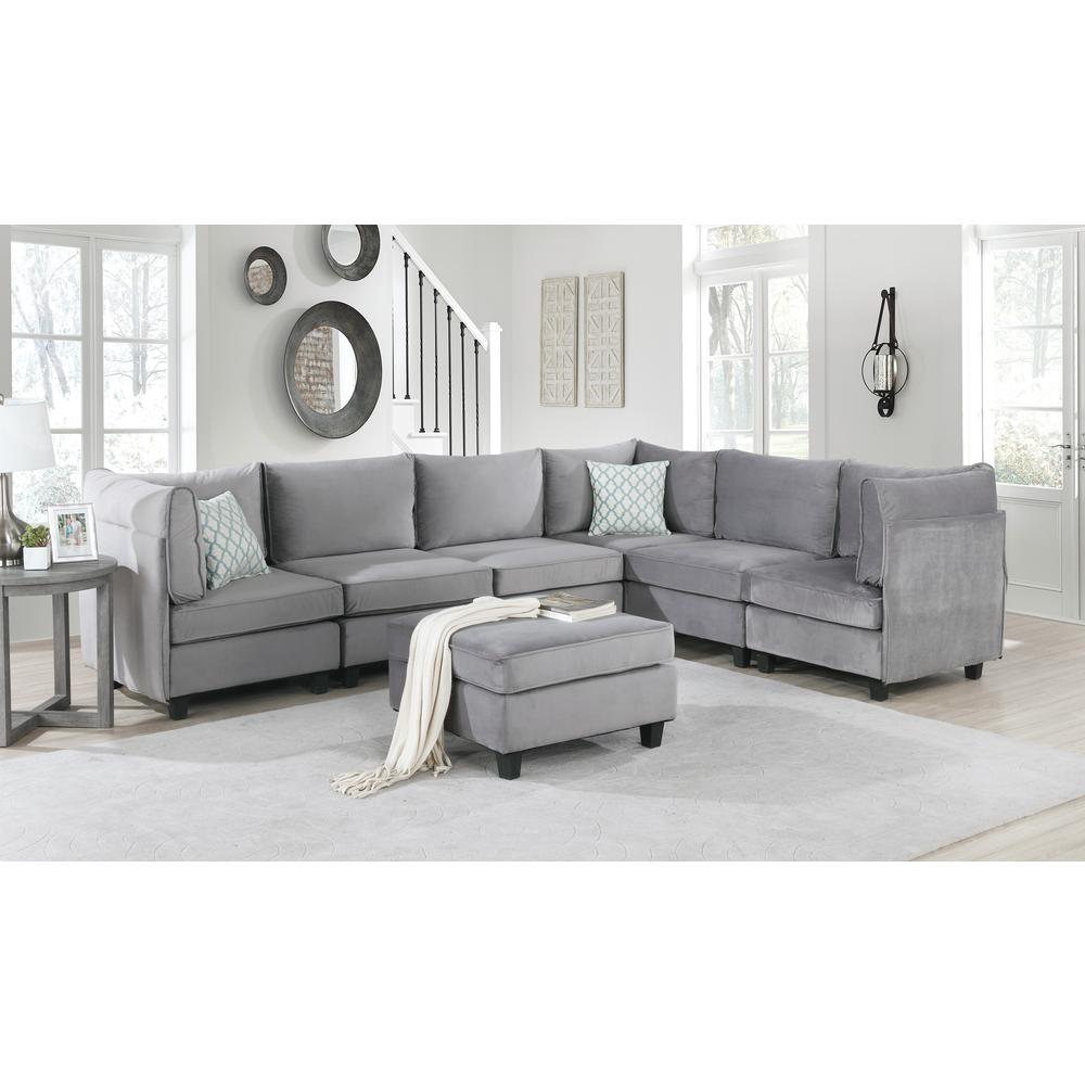 Simona Gray Velvet 7Pc Modular Sectional Sofa By Lilola Home | Sofas | Modishstore-2