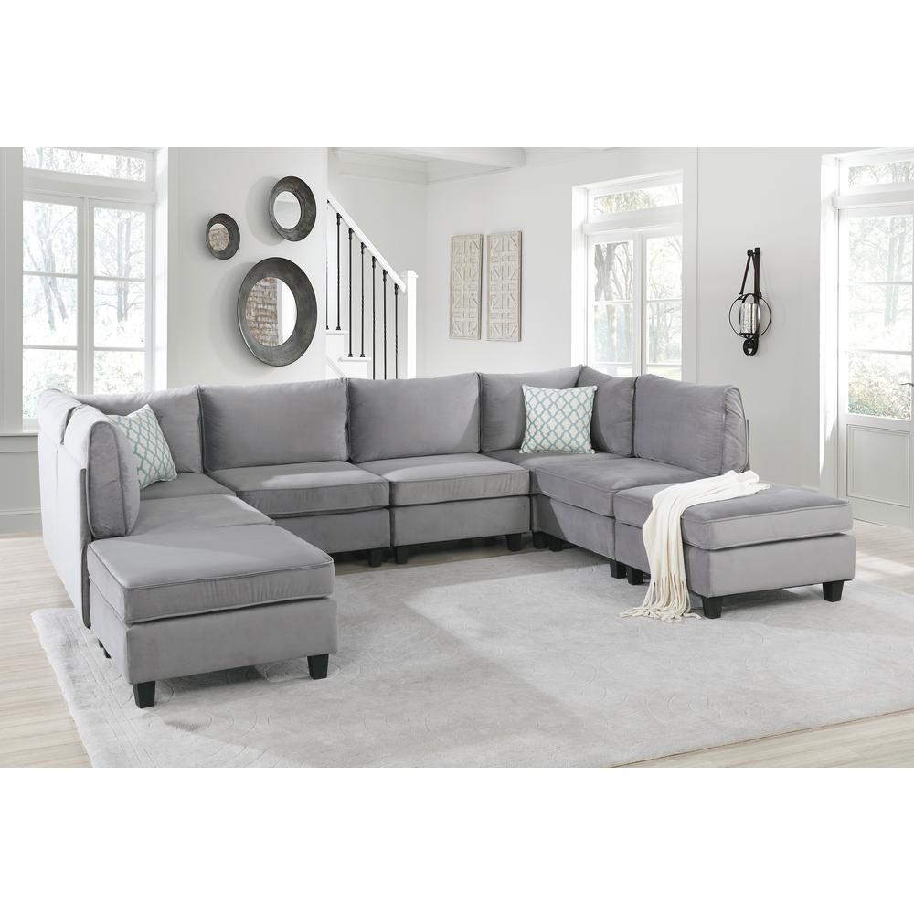 Zelmira Gray Velvet 8Pc Modular Sectional Sofa By Lilola Home | Sofas | Modishstore-2