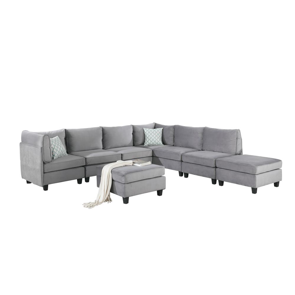 Zelmira Gray Velvet 8Pc Modular Sectional Sofa By Lilola Home | Sofas | Modishstore-3