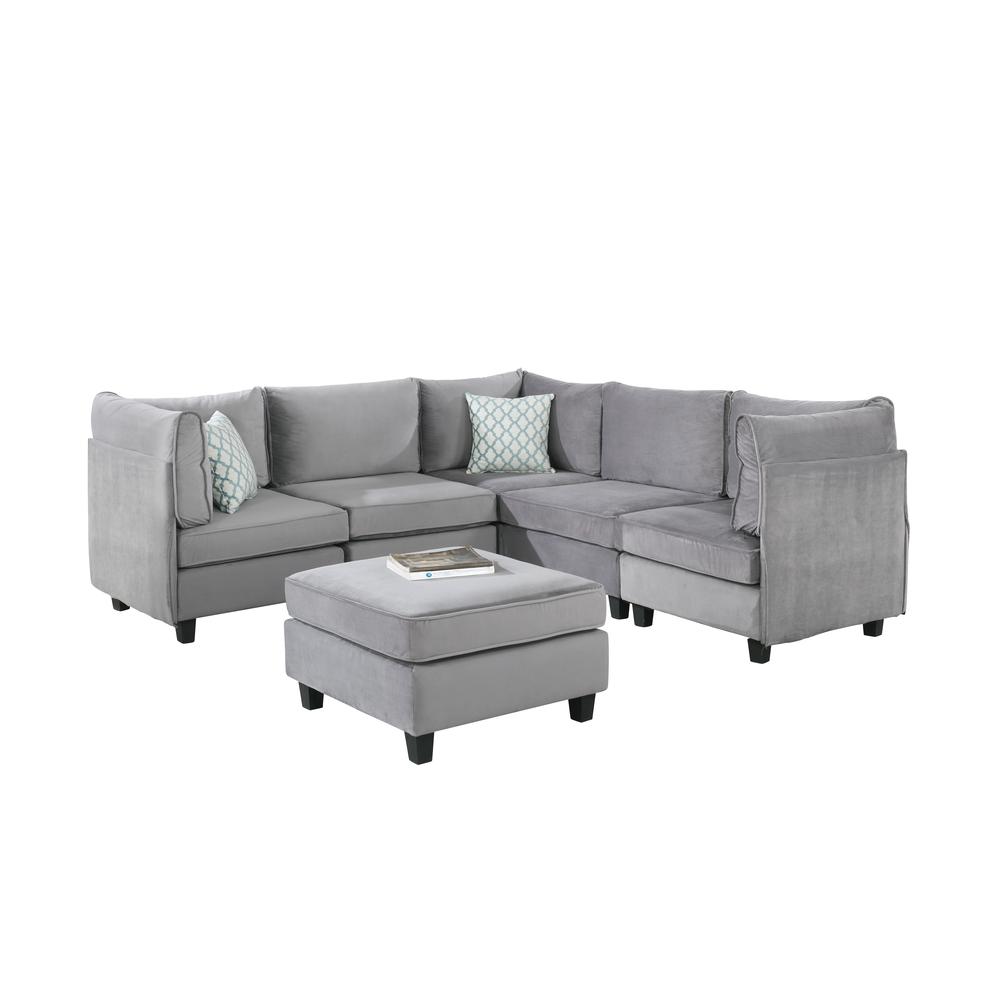 Zelmira Gray Velvet 6Pc Modular Sectional Sofa By Lilola Home | Sofas | Modishstore
