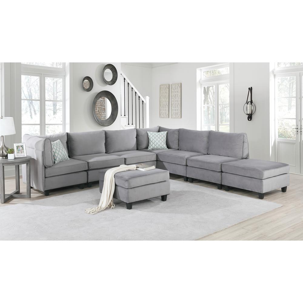 Simona Gray Velvet 8Pc Modular Sectional Sofa By Lilola Home | Sofas | Modishstore-2
