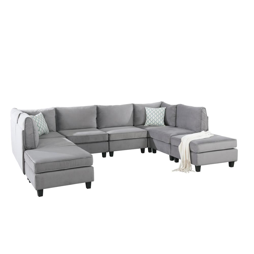 Simona Gray Velvet 8Pc Modular Sectional Sofa By Lilola Home | Sofas | Modishstore-3