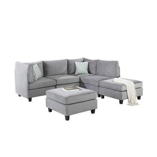 Simona Gray Velvet 6Pc Modular Sectional Sofa By Lilola Home | Sofas | Modishstore